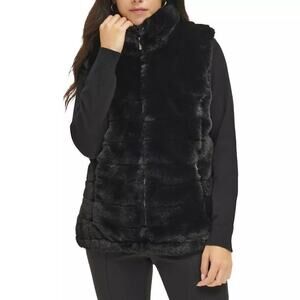 NWT Calvin Klein Womens Mixed Media Faux Fur Puffer Vest L